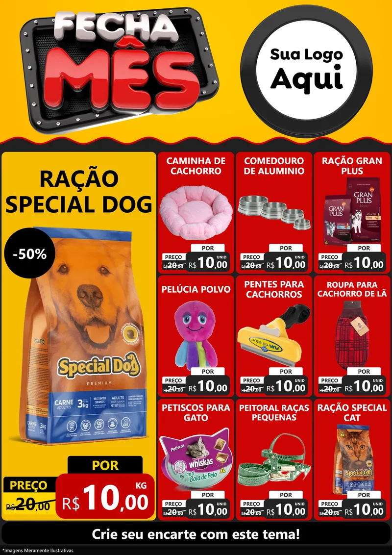 Modelo de Encarte para Encarte A4 Vertical com o tema Fecha Mês para Pet Shop