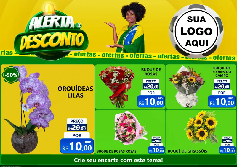 Modelo de Encarte para Encarte A4 Horizontal com o tema Alerta de Desconto para Floricultura e jardim