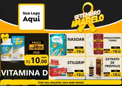 Modelo de Encarte para Encarte A4 Horizontal com o tema Setembro Amarelo para Farmácia