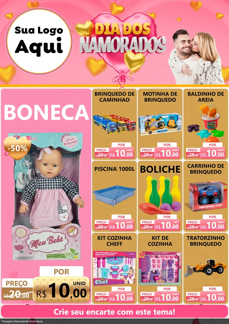 Modelo de Encarte para Encarte A4 Vertical com o tema Dia dos Namorados para Brinquedos