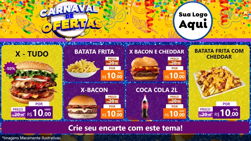 Modelo de TV para TV Horizontal com o tema Carnaval de Ofertas para Hamburgueria