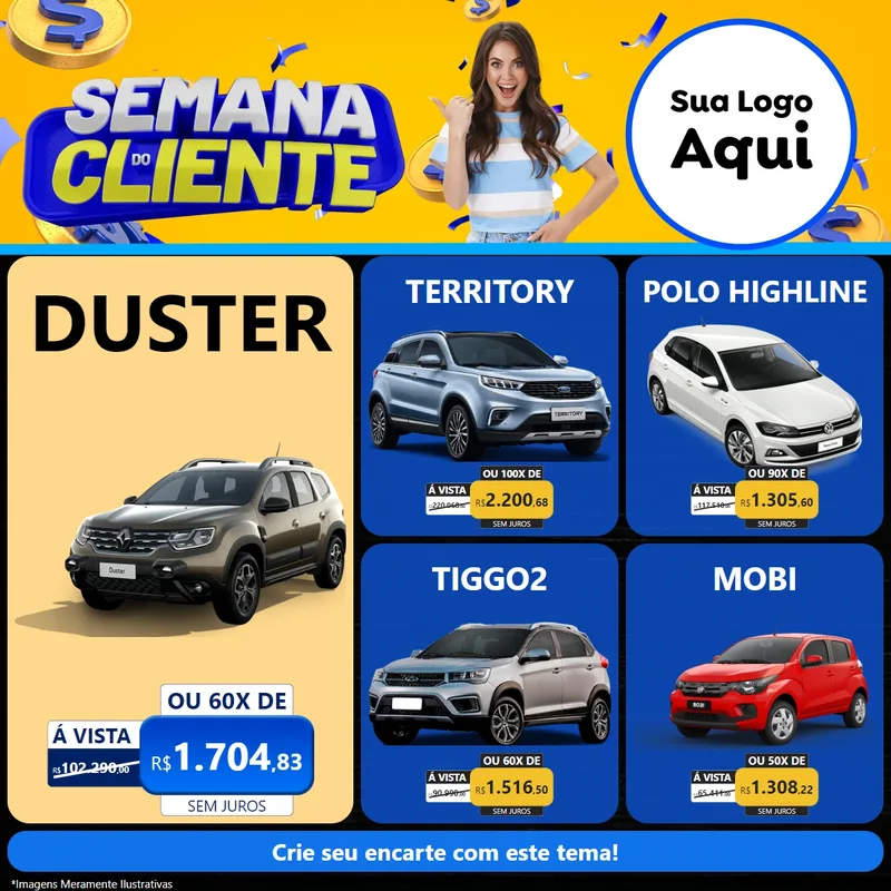 Modelo de Rede Social para Feed Facebook com o tema Semana do Cliente para Concessionaria de Carros