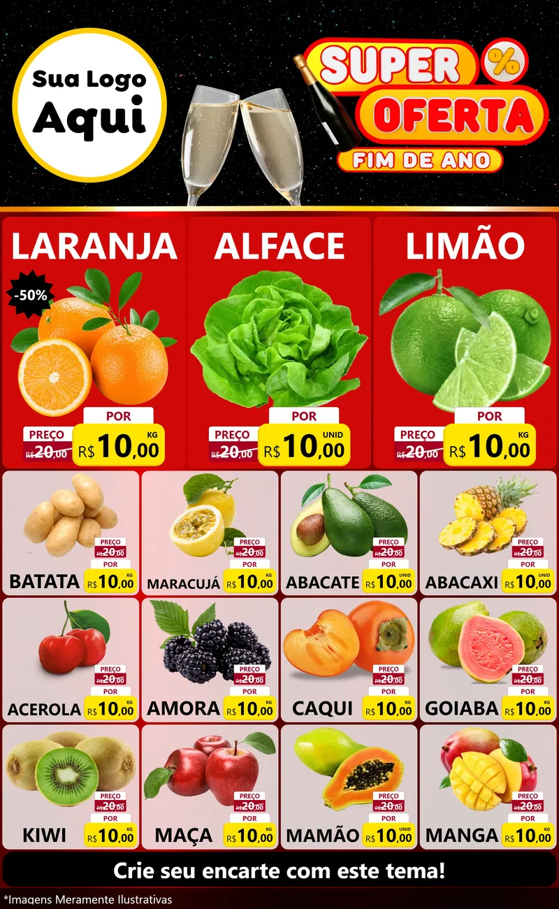 Modelo de Encarte para Encarte Grande com o tema Super Oferta Fim de Ano para Hortifrúti
