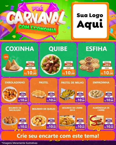 Modelo de Rede Social para Feed Instagram com o tema Pré-Carnaval Com Economia para Salgadaria