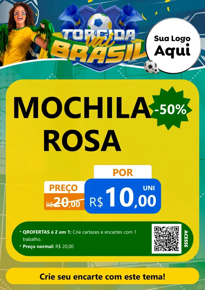 Modelo de Cartaz para Cartaz A4 Vertical com o tema Torcida Vai Brasil - Copa para Papelaria