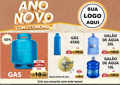 Modelo de Encarte para Encarte A4 Horizontal com o tema Ano Novo Com Economia para Água e gás
