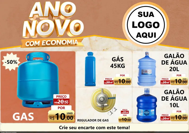 Modelo de Encarte para Encarte A4 Horizontal com o tema Ano Novo Com Economia para Água e gás