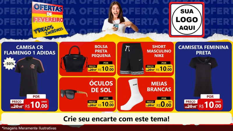 Modelo de TV para TV Horizontal com o tema Ofertas de Fevereiro - Preços Incríveis para Roupas e acessórios