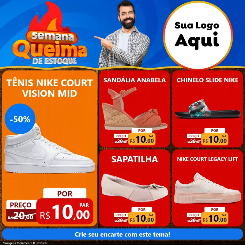 Modelo de Rede Social para Feed Facebook com o tema Semana Queima de Estoque para Calçados