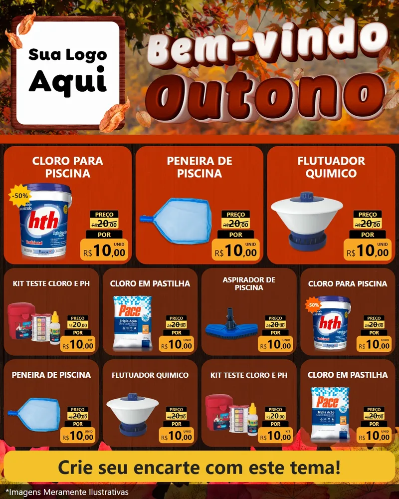 Modelo de Rede Social para Feed Instagram com o tema Bem-vindo Outono para Produtos para Piscina