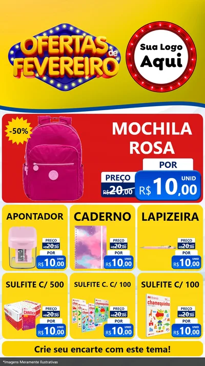 Modelo de Rede Social para Stories com o tema Ofertas de Fevereiro para Papelaria