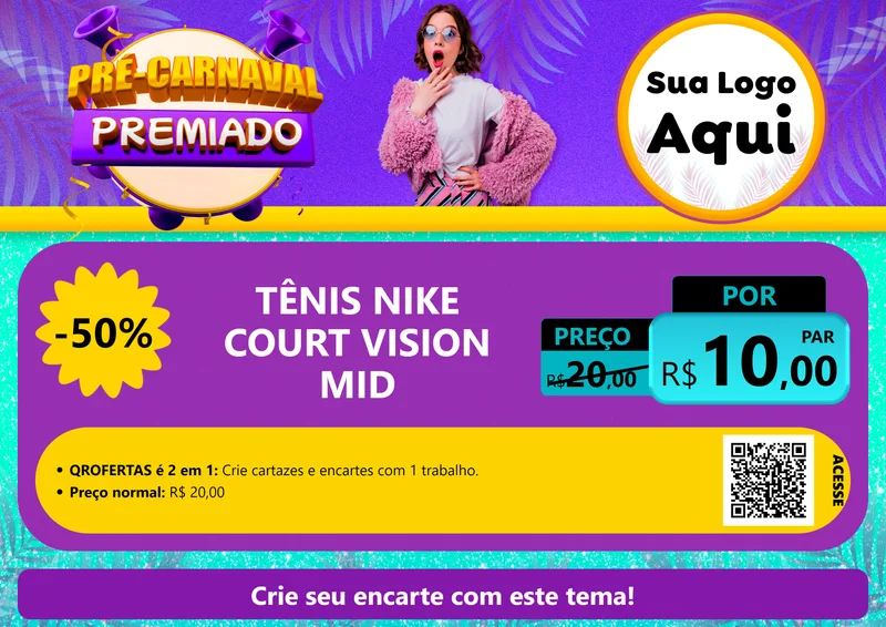 Modelo de Cartaz para Cartaz A4 Horizontal com o tema Pré-Carnaval Premiado para Calçados