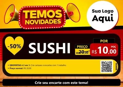 Modelo de Cartaz para Cartaz A4 Horizontal com o tema Temos Novidades para Comida japonesa