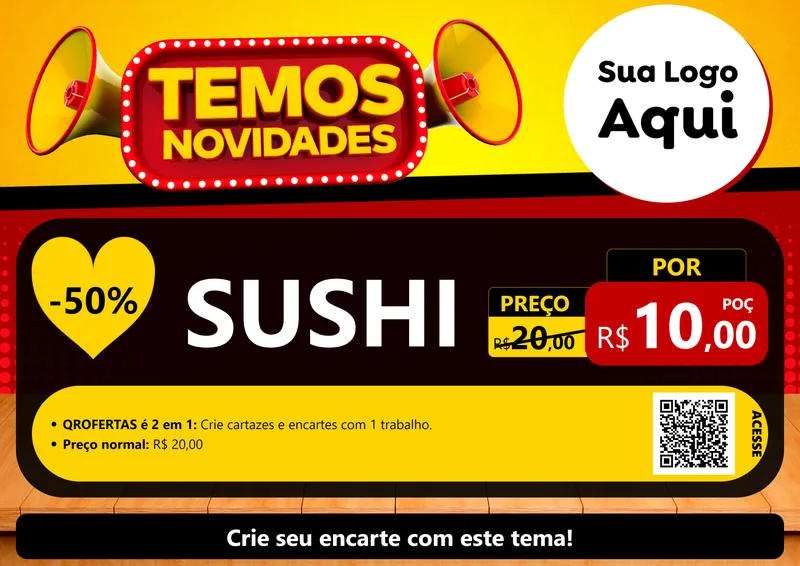 Modelo de Cartaz para Cartaz A4 Horizontal com o tema Temos Novidades para Comida japonesa
