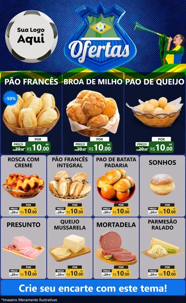 Modelo de Encarte para Encarte Grande com o tema Ofertas (Futebol) para Padaria