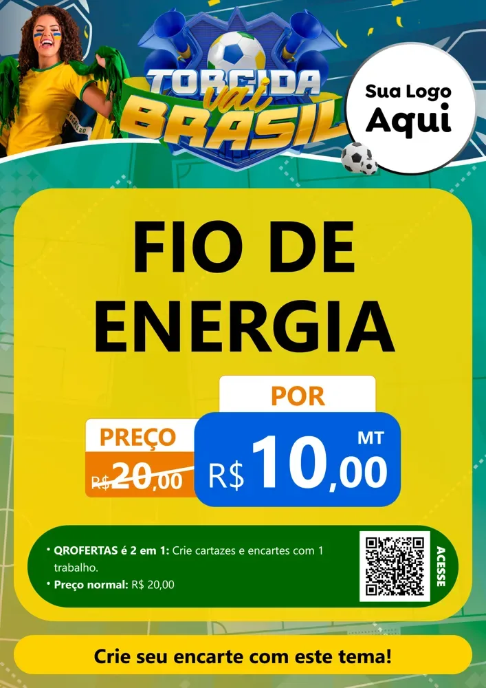 Modelo de Cartaz para Cartaz A4 Vertical com o tema Torcida Vai Brasil - Copa para Materiais Elétricos