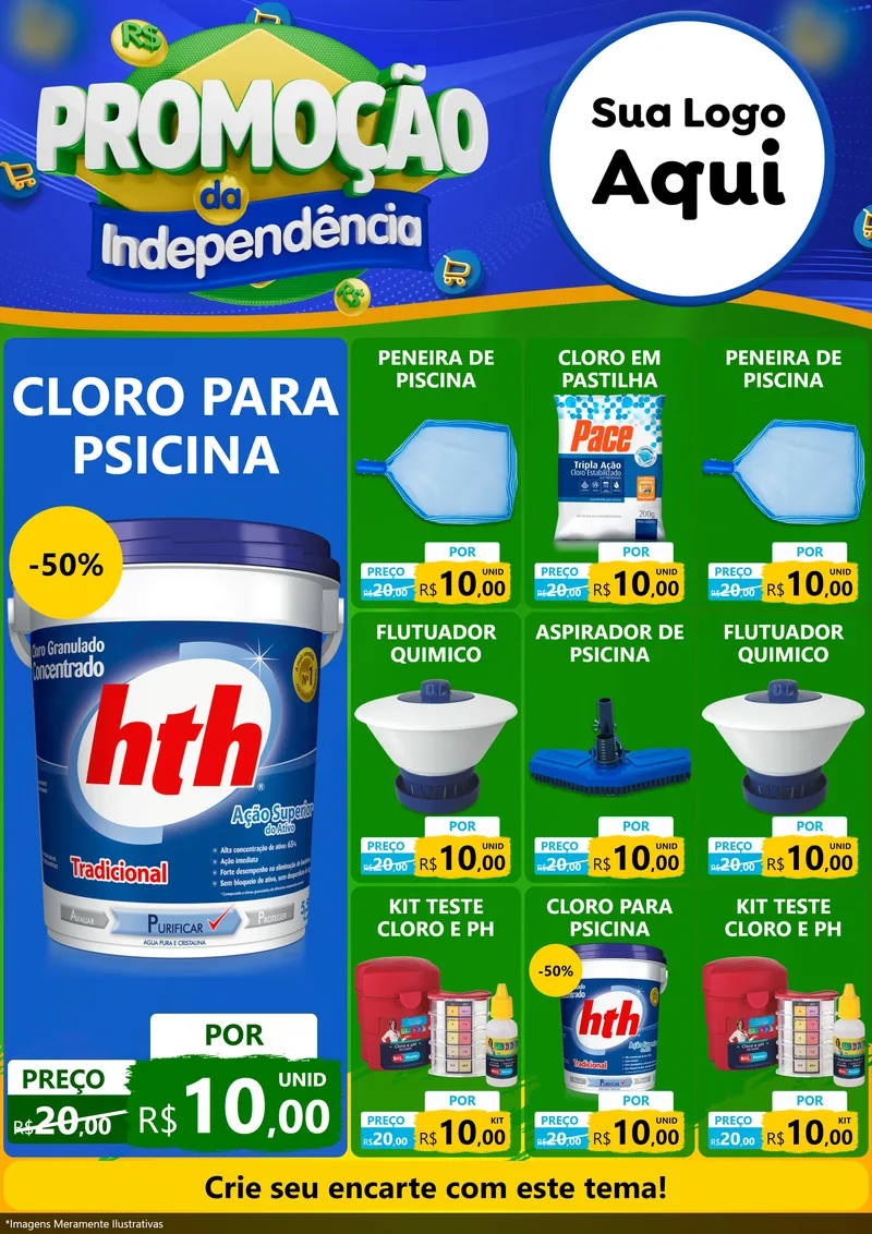 Modelo de Encarte para Encarte A4 Vertical com o tema Promoção da Independência para Produtos para Piscina