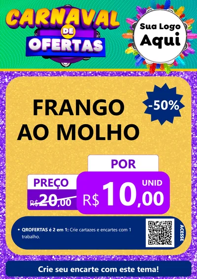 Modelo de Cartaz para Cartaz A4 Vertical com o tema Carnaval de Ofertas para Restaurante