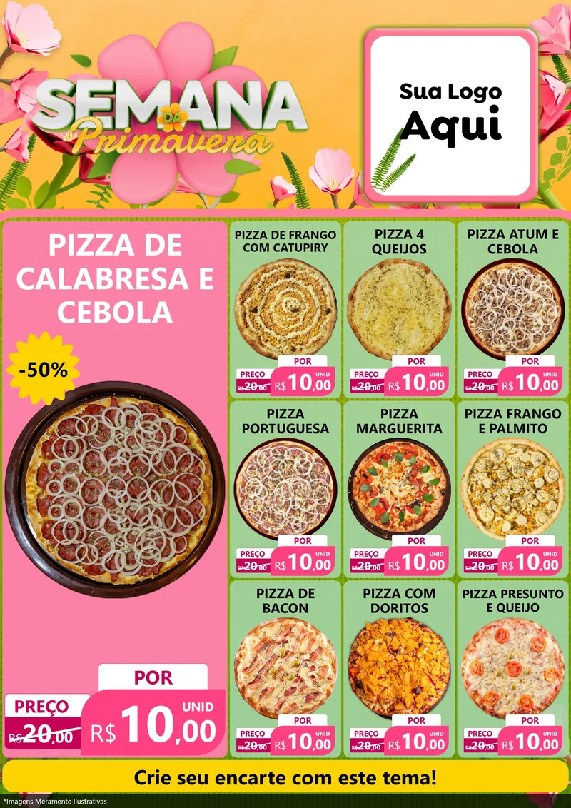 Modelo de Encarte para Encarte A4 Vertical com o tema Semana da Primavera para Pizzaria
