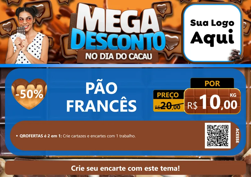 Modelo de Cartaz para Cartaz A4 Horizontal com o tema Mega Desconto no Dia do Cacau para Padaria