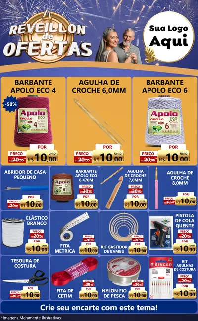 Modelo de Encarte para Encarte Grande com o tema Réveillon de Ofertas para Armarinho e Aviamentos