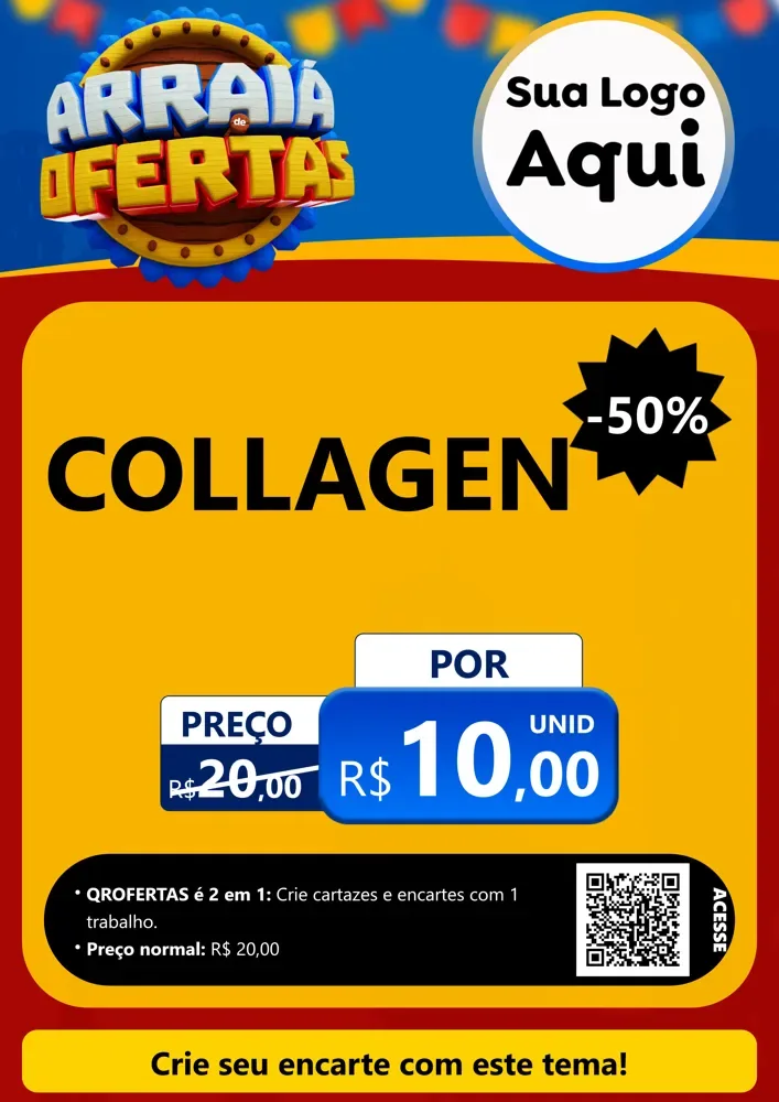 Modelo de Cartaz para Cartaz A4 Vertical com o tema Arraiá de Ofertas - Junina para Suplementos alimentares