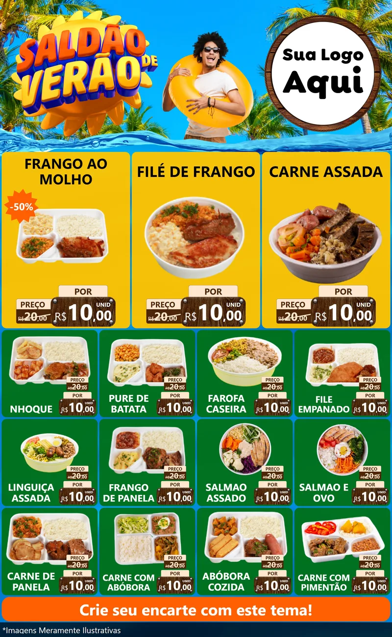 Modelo de Encarte para Encarte Grande com o tema Saldão de Verão para Restaurante