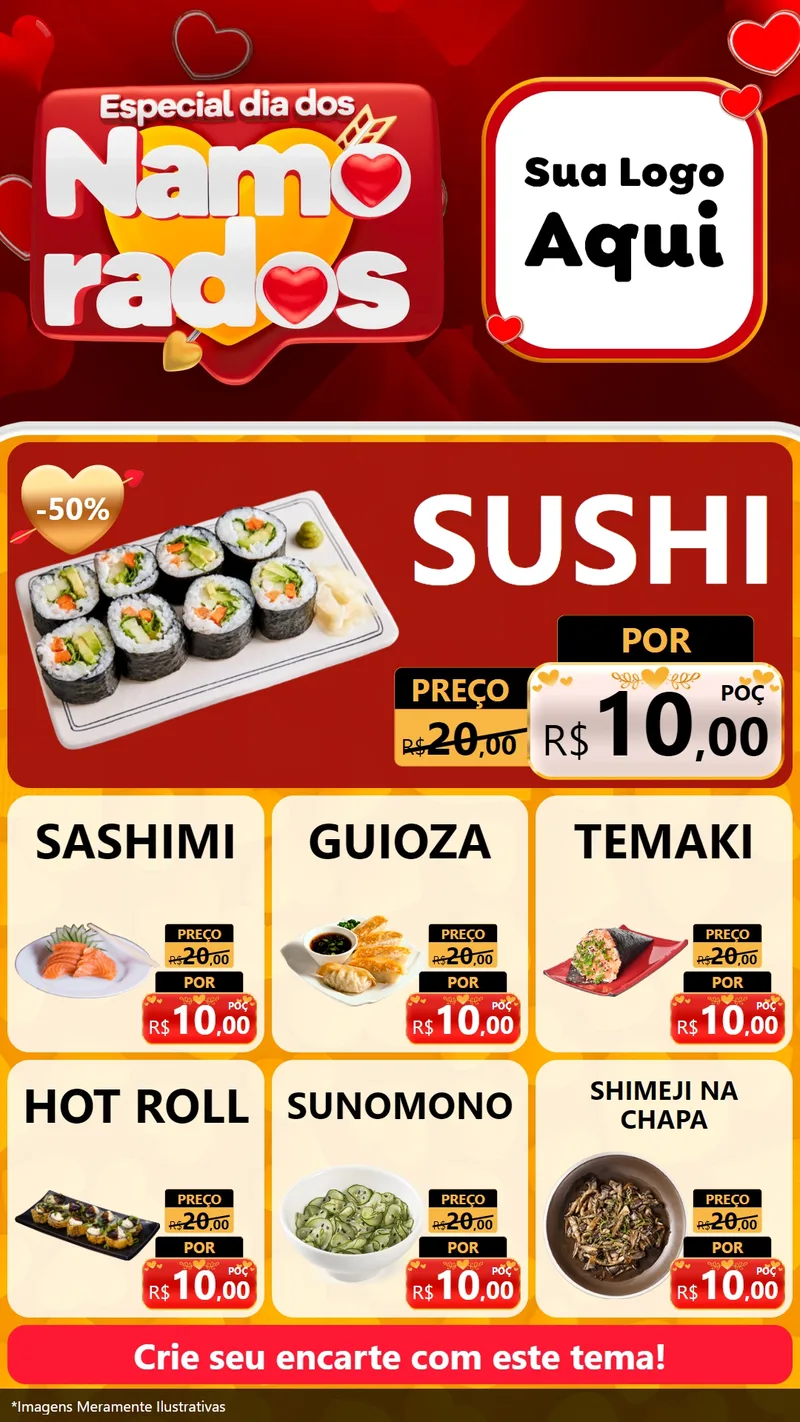 Modelo de Rede Social para Stories com o tema Especial Dia dos Namorados para Comida japonesa