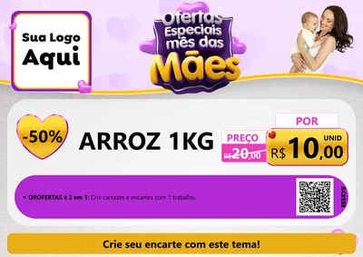 Modelo de Cartaz para Cartaz A4 Horizontal com o tema Ofertas Especiais - Mês das Mães para Supermercado