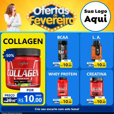 Modelo de Rede Social para Feed Facebook com o tema Ofertas de Fevereiro para Suplementos alimentares