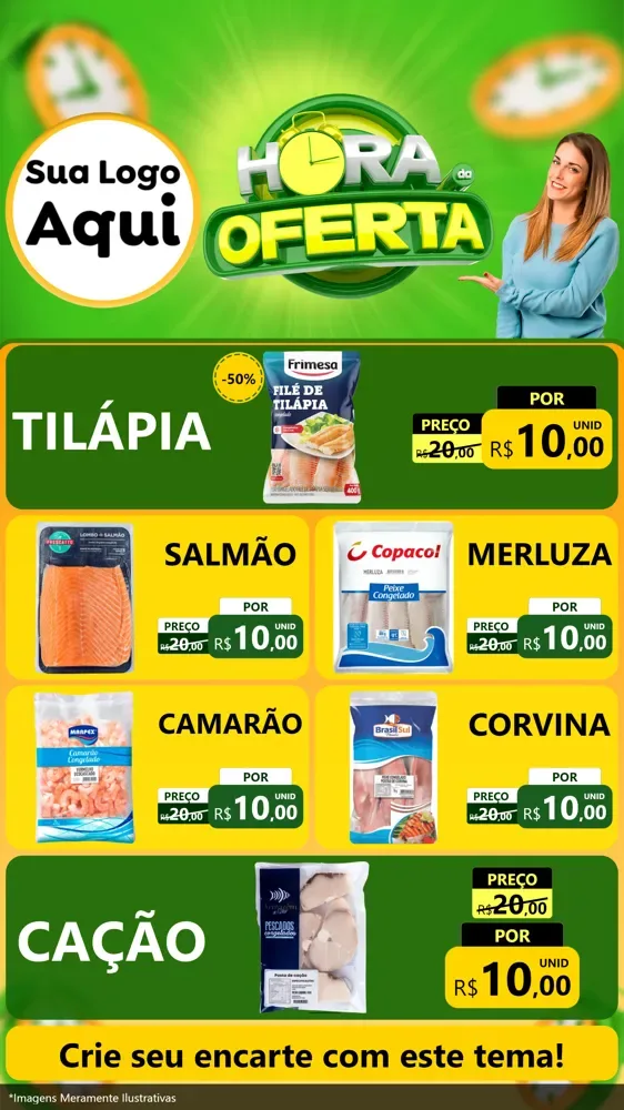 Modelo de TV para TV Vertical com o tema Hora da Oferta para Peixaria