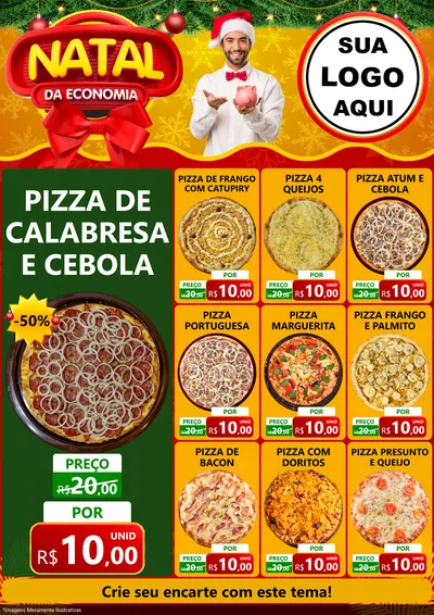 Modelo de Encarte para Encarte A4 Vertical com o tema Natal da Economia para Pizzaria