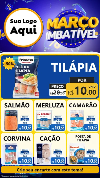 Modelo de Rede Social para Stories com o tema Março Imbatível para Peixaria