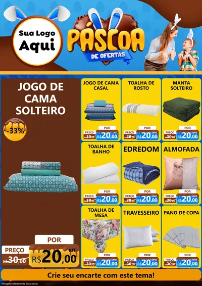 Modelo de Encarte para Encarte A4 Vertical com o tema Páscoa de Ofertas para Cama, Mesa e Banho