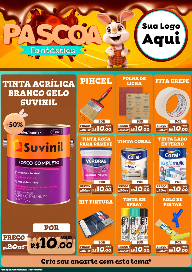 Modelo de Encarte para Encarte A4 Vertical com o tema Páscoa Fantástica para Tintas e Ferramentas