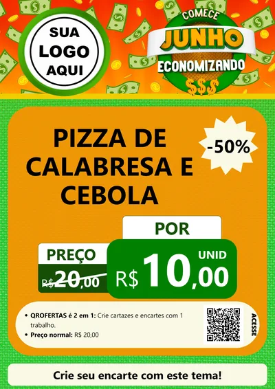 Modelo de Cartaz para Cartaz A4 Vertical com o tema Comece Junho Economizando para Pizzaria