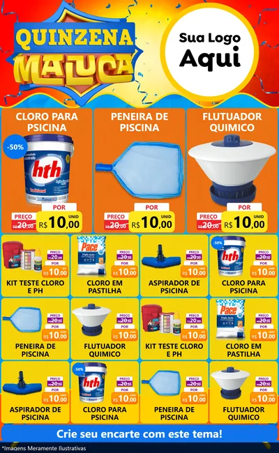 Modelo de Encarte para Encarte Grande com o tema Quinzena Maluca para Produtos para Piscina