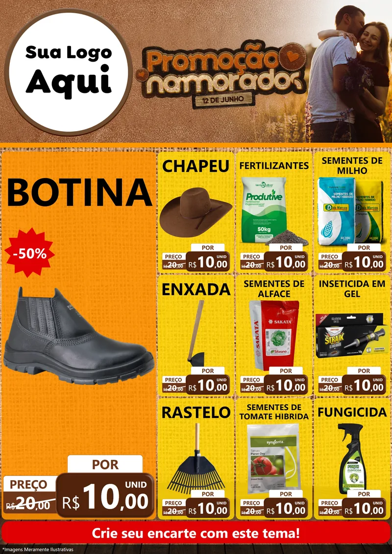Modelo de Encarte para Encarte A4 Vertical com o tema Promoção Namorados para Agropecuária