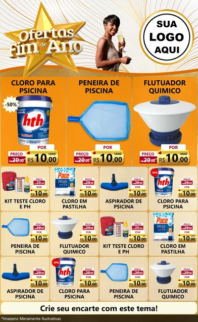 Modelo de Encarte para Encarte Grande com o tema Ofertas Fim de Ano para Produtos para Piscina