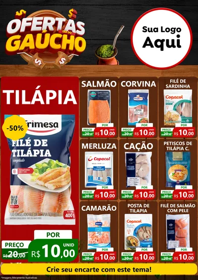 Modelo de Encarte para Encarte A4 Vertical com o tema Ofertas Dia do Gaúcho para Peixaria