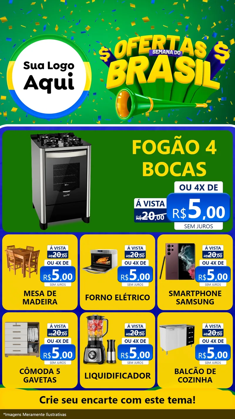 Modelo de Rede Social para Stories com o tema Ofertas Semana do Brasil para Móveis e Eletro