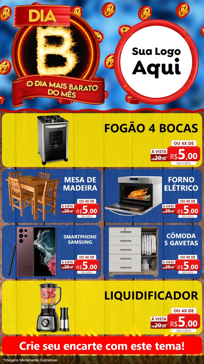 Modelo de TV para TV Vertical com o tema Dia B - O Dia Mais Barato Do Mês para Móveis e Eletro