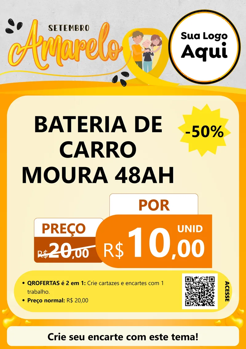 Modelo de Cartaz para Cartaz A4 Vertical com o tema Setembro Amarelo para Baterias Elétricas