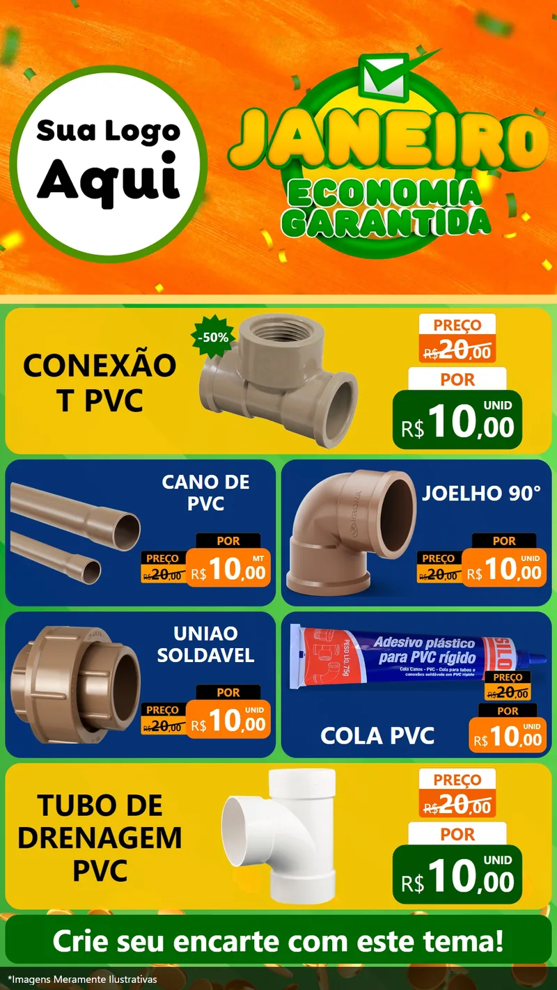 Modelo de TV para TV Vertical com o tema Janeiro - Economia Garantida para Tubos e conexões