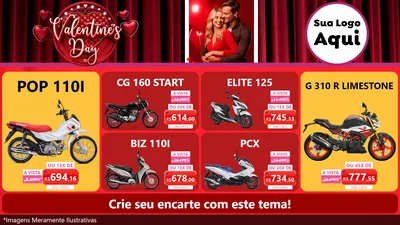 Modelo de TV para TV Horizontal com o tema Valentine's Day para Concessionaria de Motos