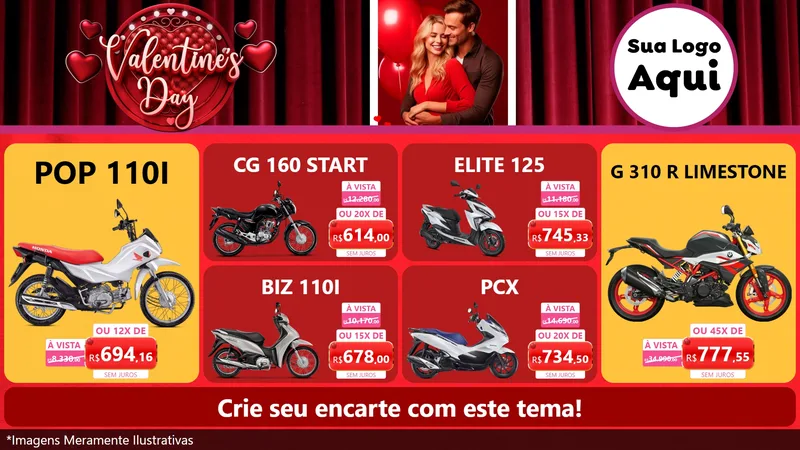 Modelo de TV para TV Horizontal com o tema Valentine's Day para Concessionaria de Motos