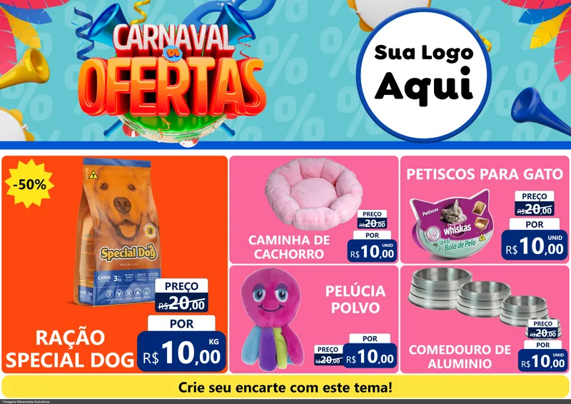 Modelo de Encarte para Encarte A4 Horizontal com o tema Carnaval de Ofertas para Pet Shop