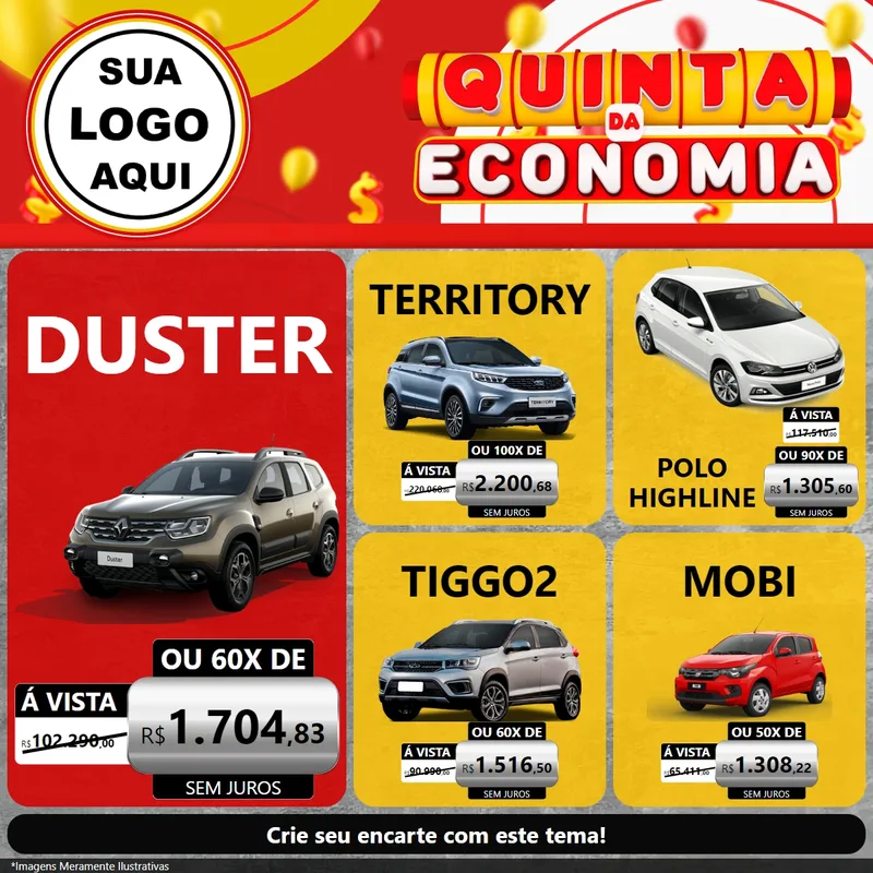 Modelo de Rede Social para Feed Facebook com o tema Quinta da Economia para Concessionaria de Carros