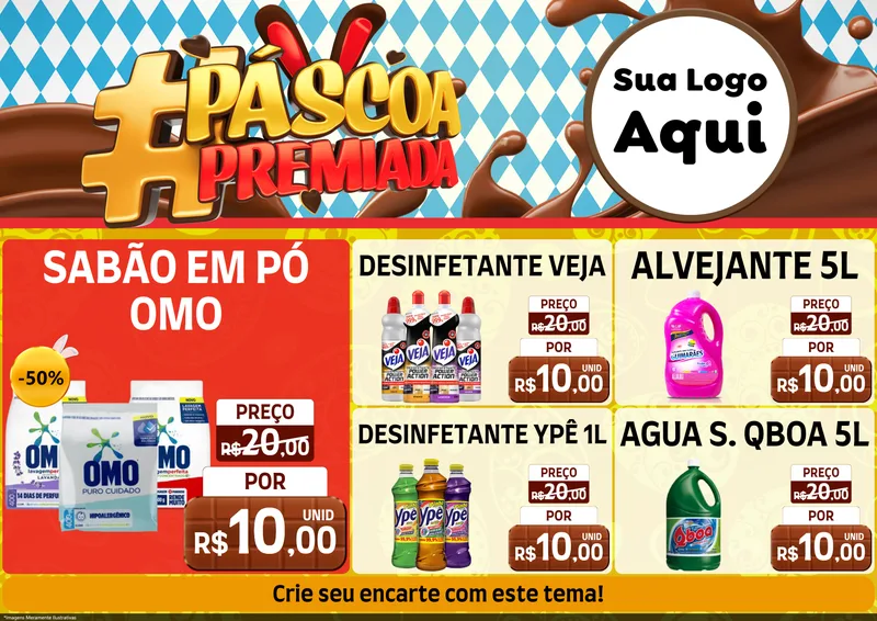 Modelo de Encarte para Encarte A4 Horizontal com o tema Páscoa Premiada para Produtos de Limpeza