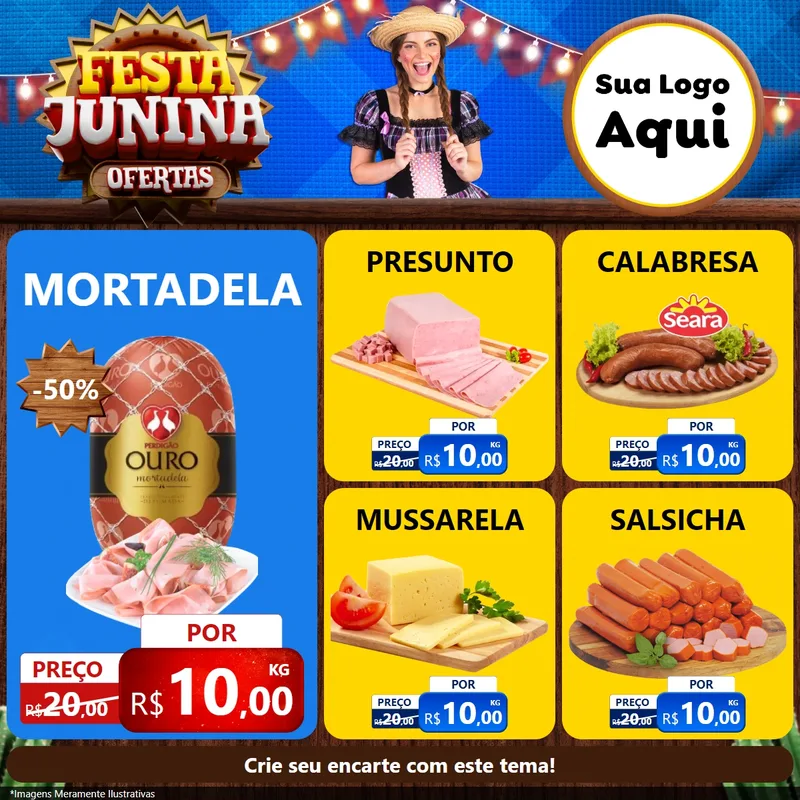 Modelo de Rede Social para Feed Facebook com o tema Festa Junina Ofertas para Frios e Laticínios